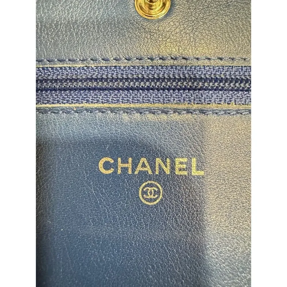 Chanel Quilted CC SHW Blue Patent Leather Wallet On Chain w/ Box - JB 335215